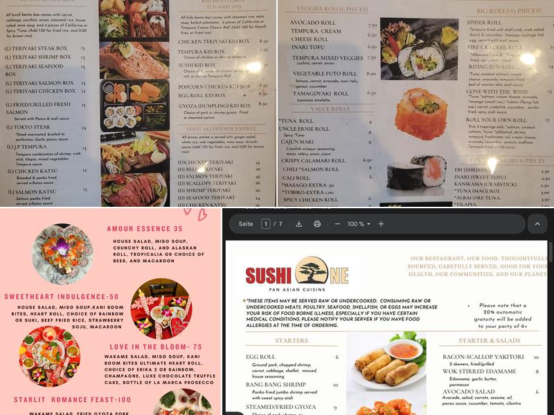 Sushi One & Bobalicious Café Menu