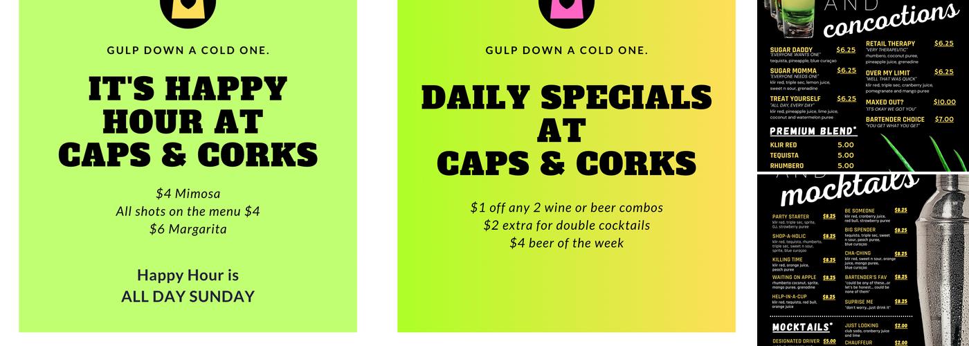 Caps & Corks Menu
