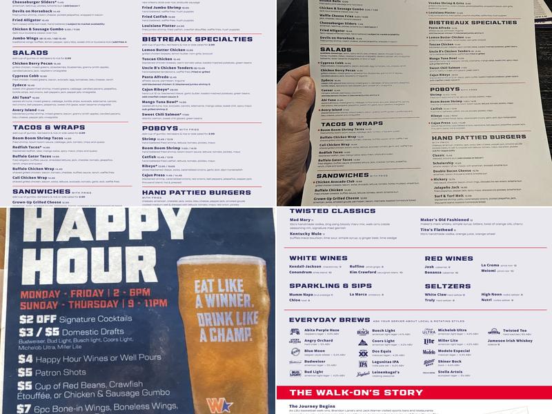 Walk-On's Sports Bistreaux - Webster, TX Menu