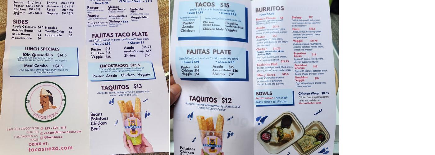 Tacos Neza Hollywood Menu