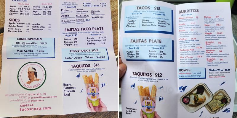 Tacos Neza Hollywood Menu