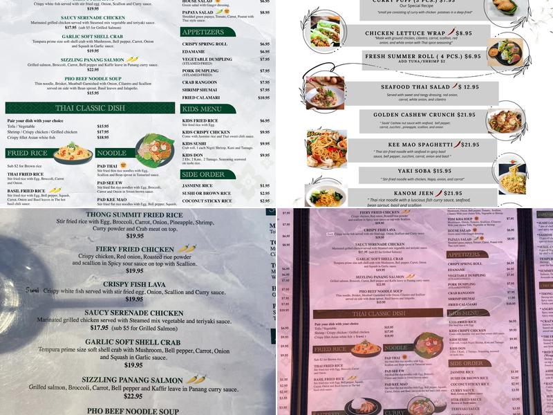 Thong summit thai & sushi Menu