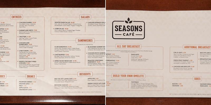 Seasons Cafe Menu