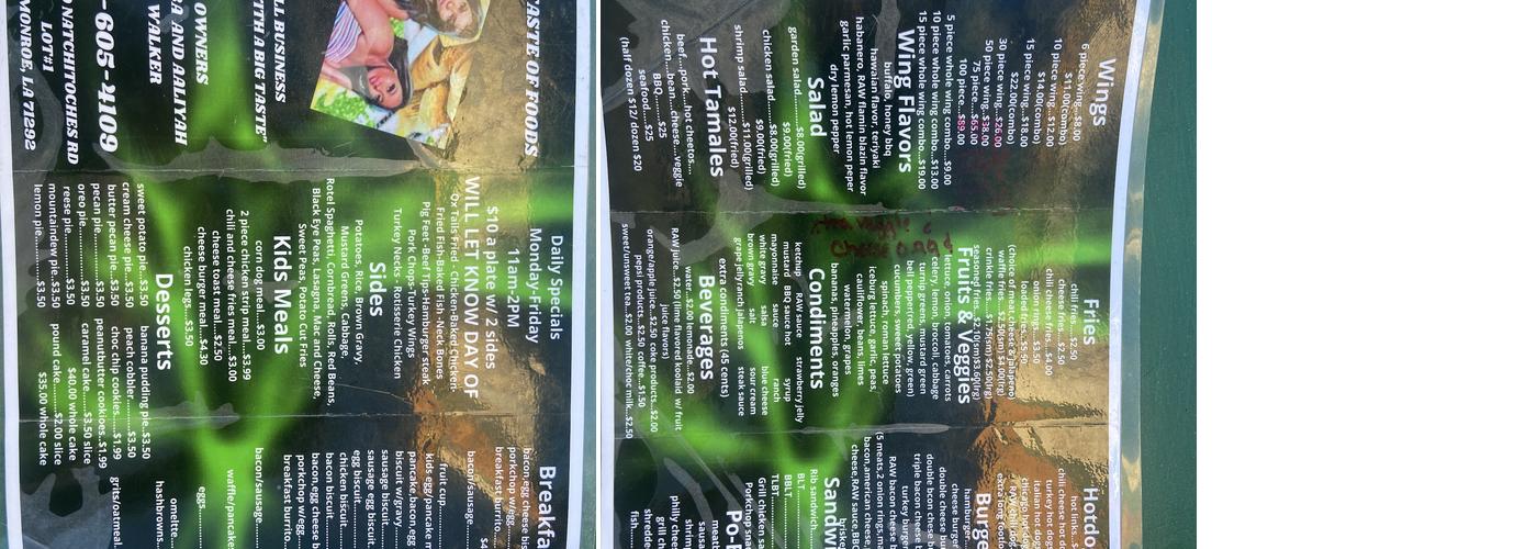 Raw taste of Foods Menu