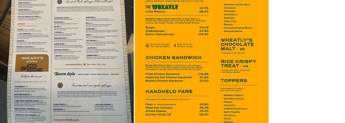 Wheatly's Menu