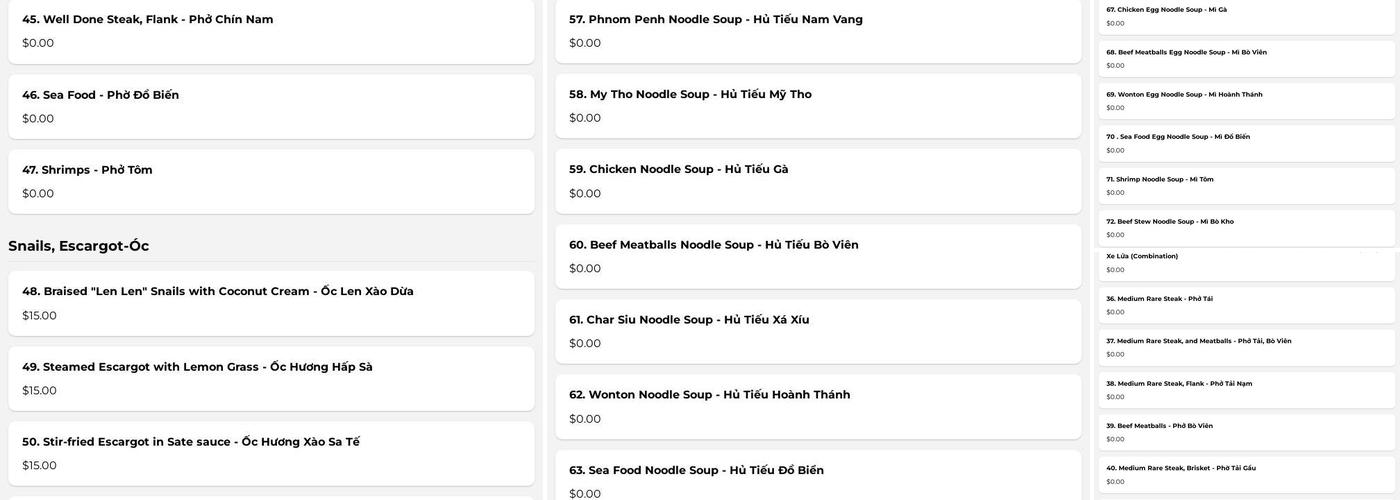 Pho Ong Gia Cali Menu