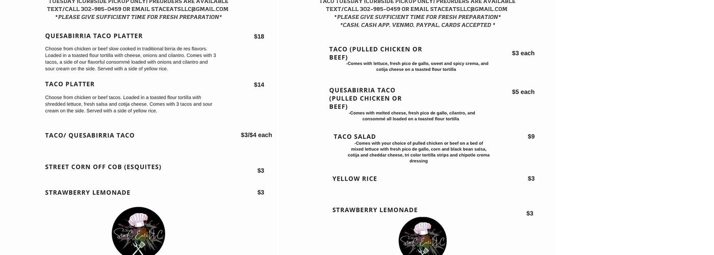 Sta C Eats LLC Menu