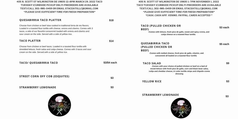 Sta C Eats LLC Menu