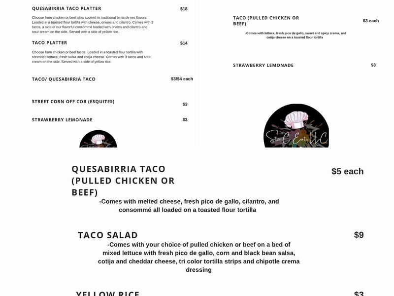Sta C Eats LLC Menu