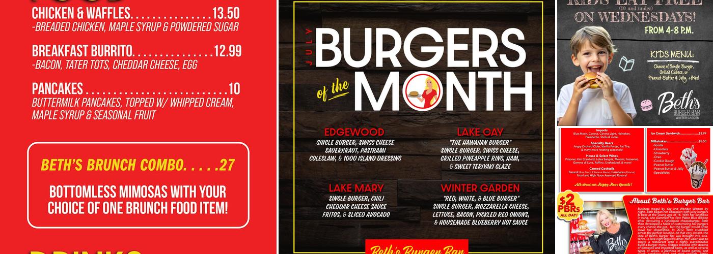 Beth's Burger Bar Menu