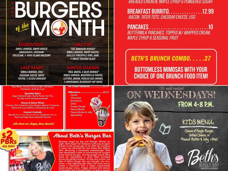 Beth's Burger Bar Menu