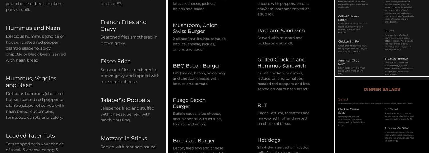 Trackside Tavern Menu