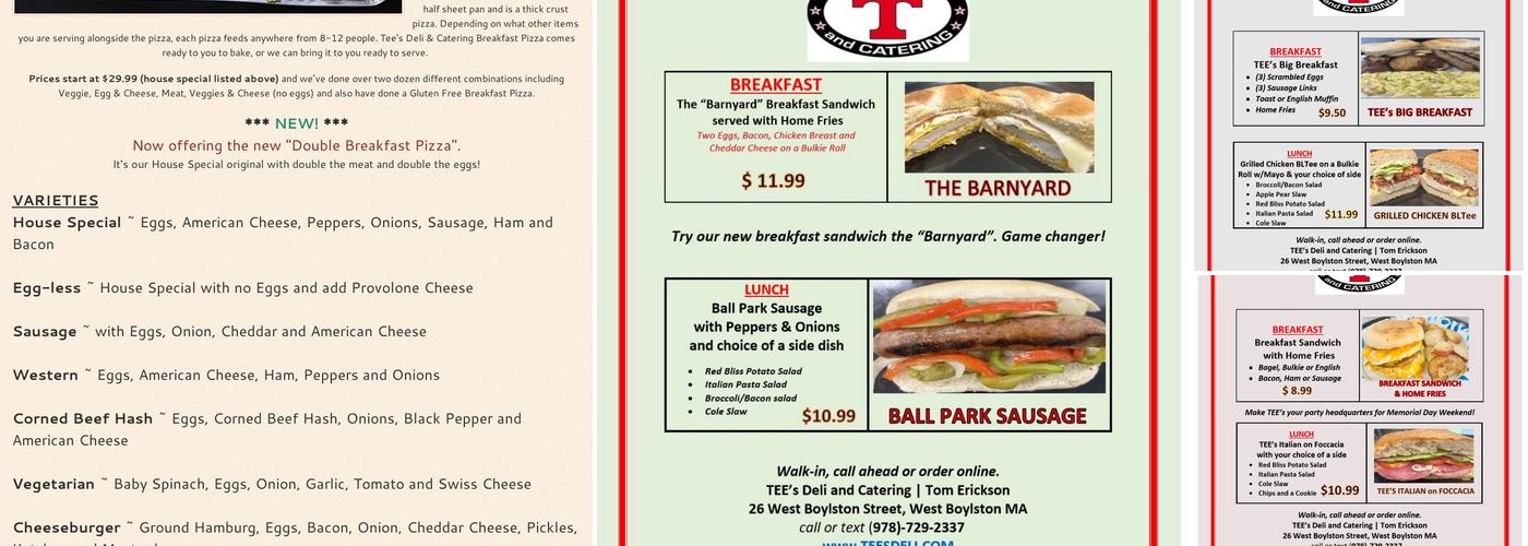 TEE's DELI & CATERING Menu