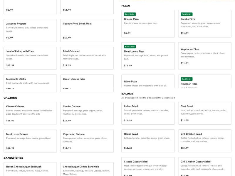 Jordan's Pizza, Subs, & Much More Menu