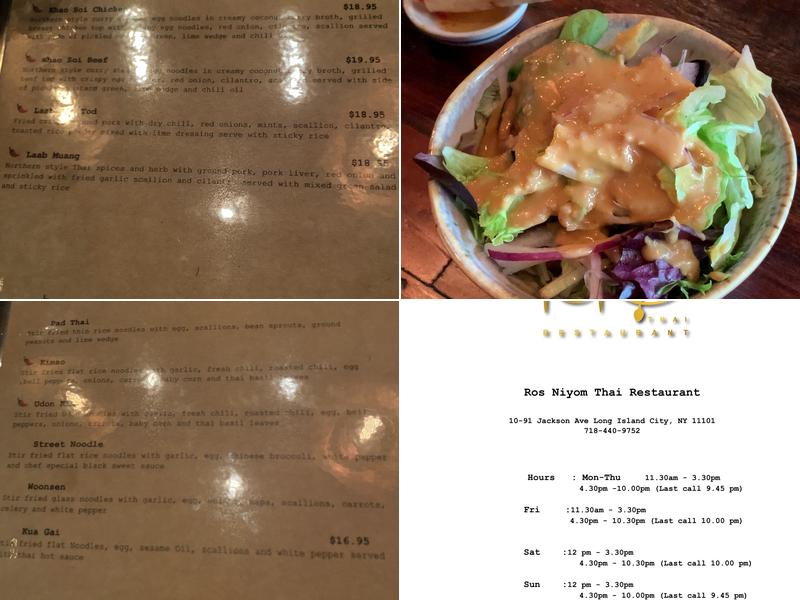 Ros Niyom Thai Restaurant Menu