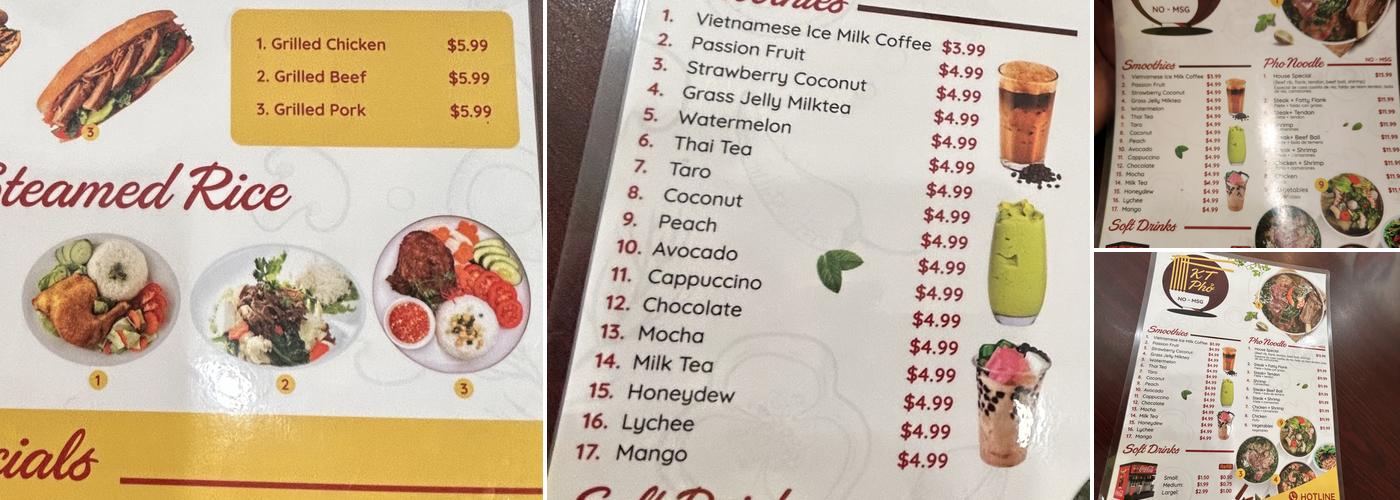 KT Pho Menu