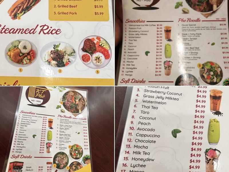 KT Pho Menu