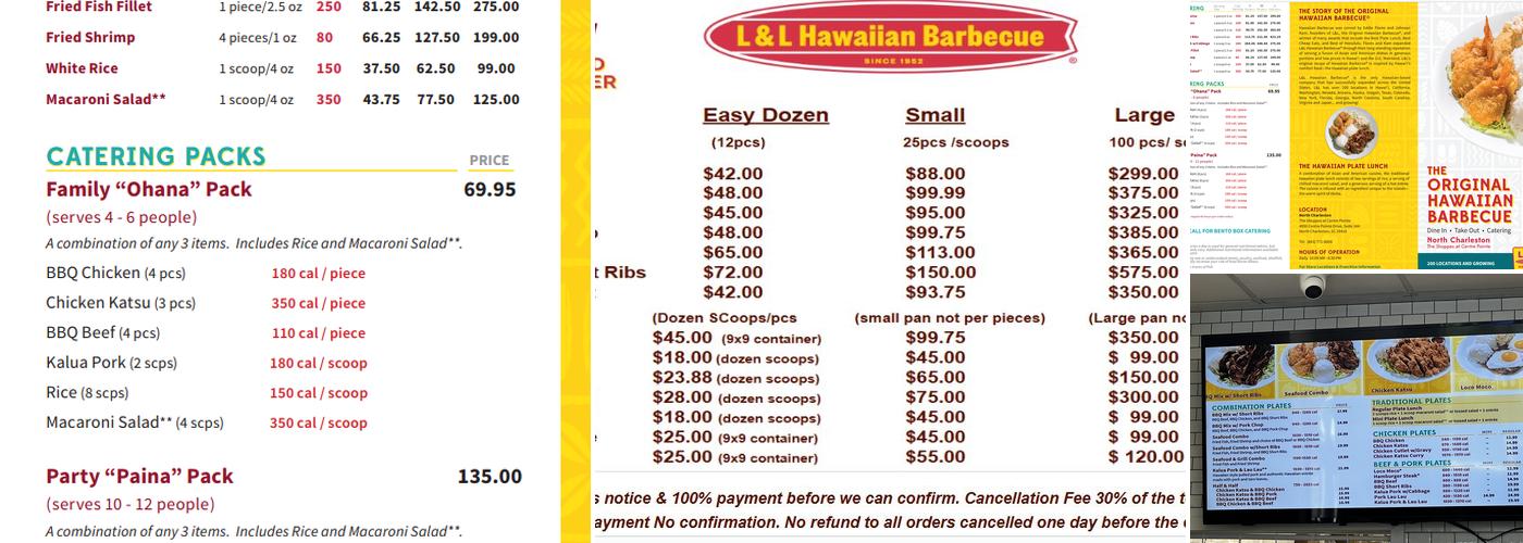 L&L Hawaiian Barbecue Charleston, SC Menu