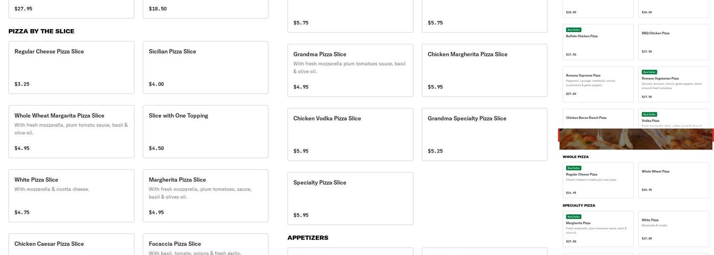 Romano Pizza Restaurant Menu