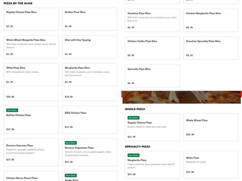 Romano Pizza Restaurant Menu