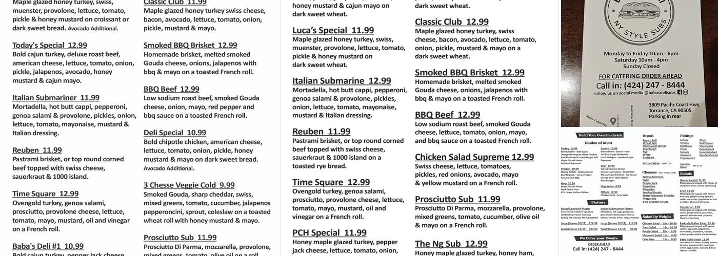 Baba's Deli Subs Menu