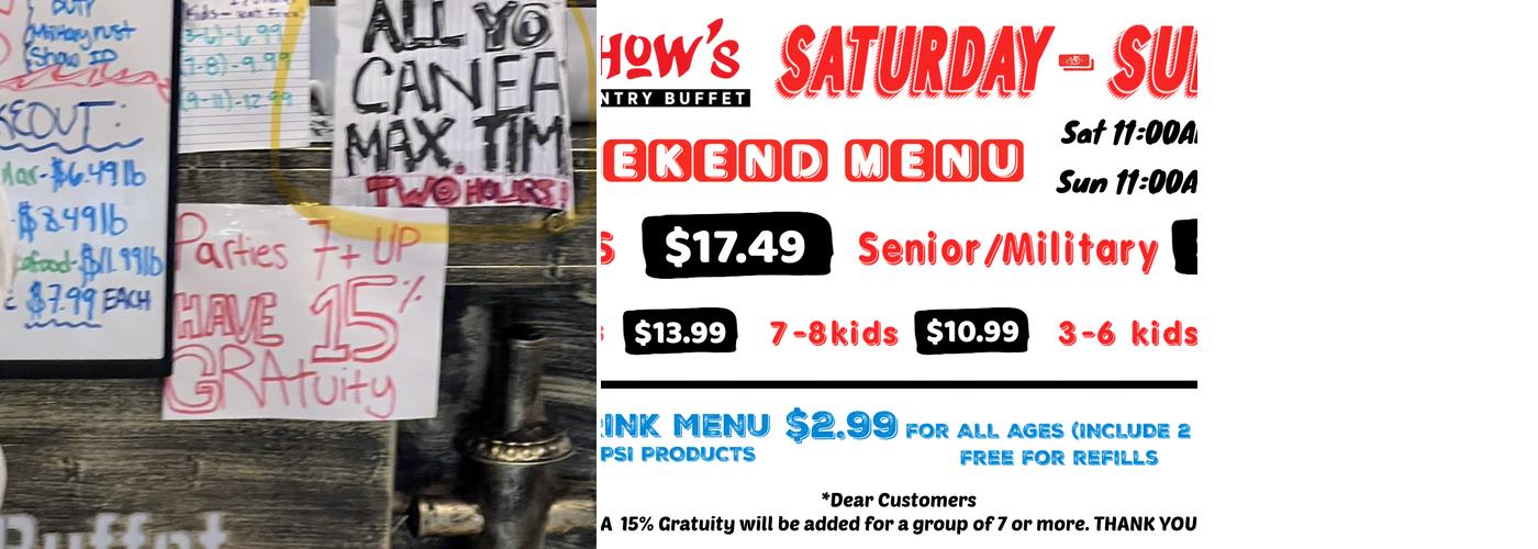 Chow's Country Buffet Menu