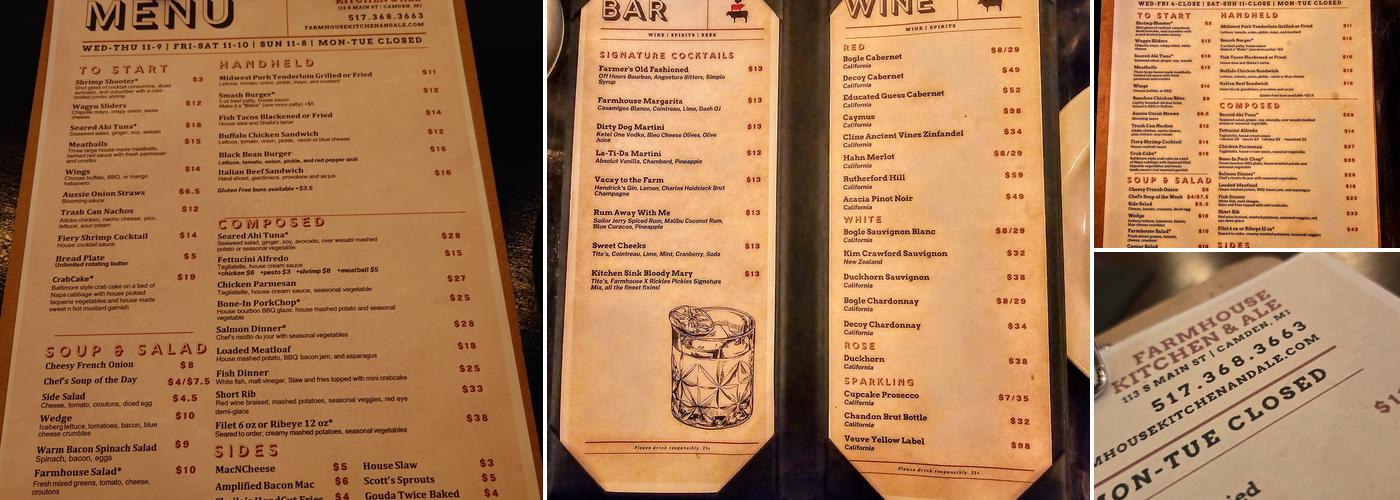 Farmhouse Kitchen & Ale Menu