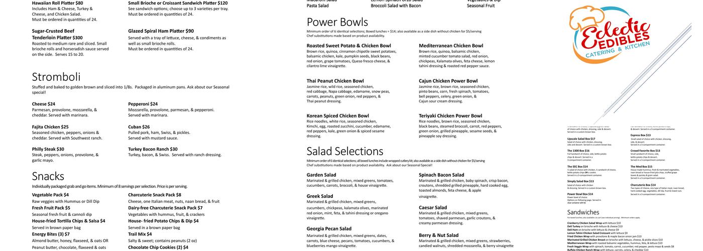 Eclectic Edibles Catering Menu