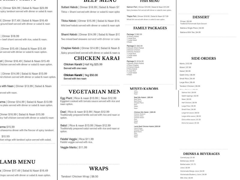 Afghani Grill house Inc Menu