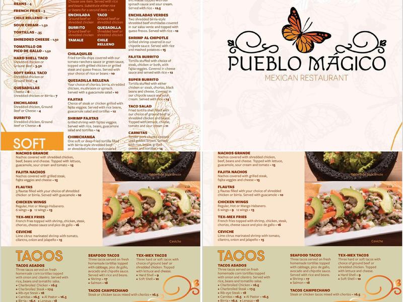 Pueblo Mágico Mexican Restaurant Menu