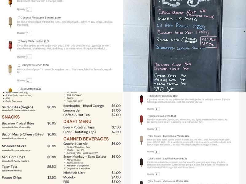 Pedal Pops Menu