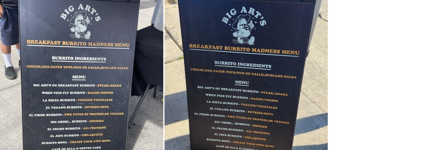 Big Art’s Breakfast Burritos Menu