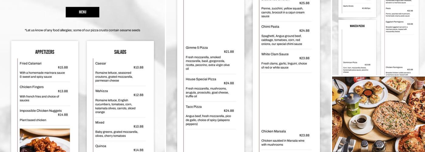 Wahizza Broadway Menu