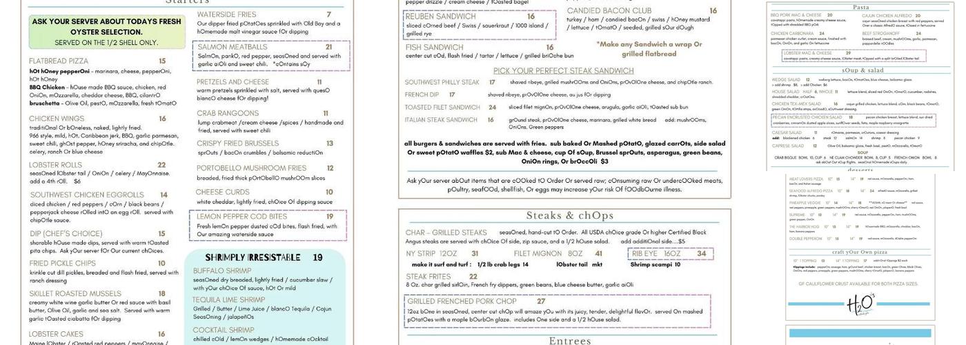 H2O's Waterside Grill Menu