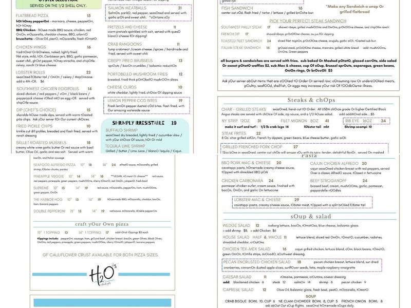 H2O's Waterside Grill Menu