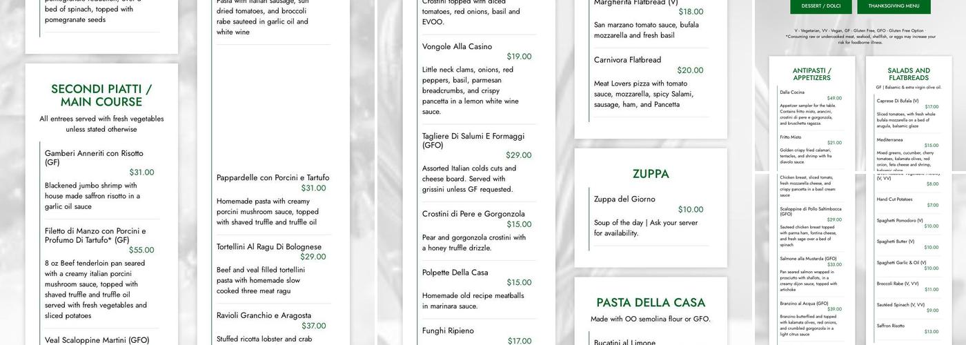 Acqua Ragazza Menu