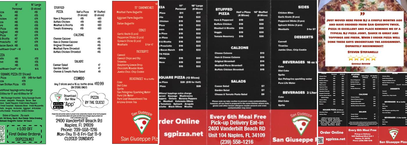 San Giuseppe Pizza Menu
