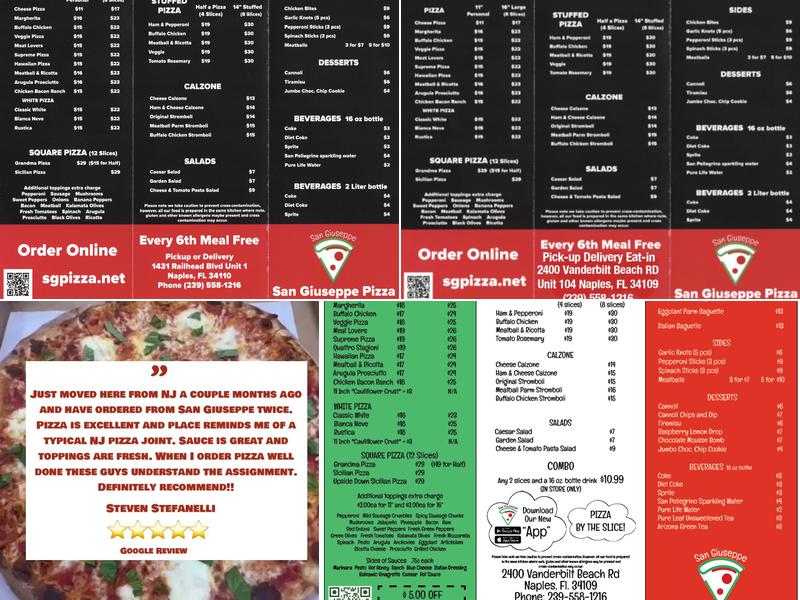 San Giuseppe Pizza Menu