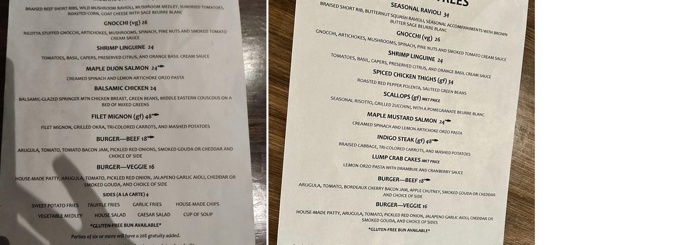 Indigo Cafe Menu