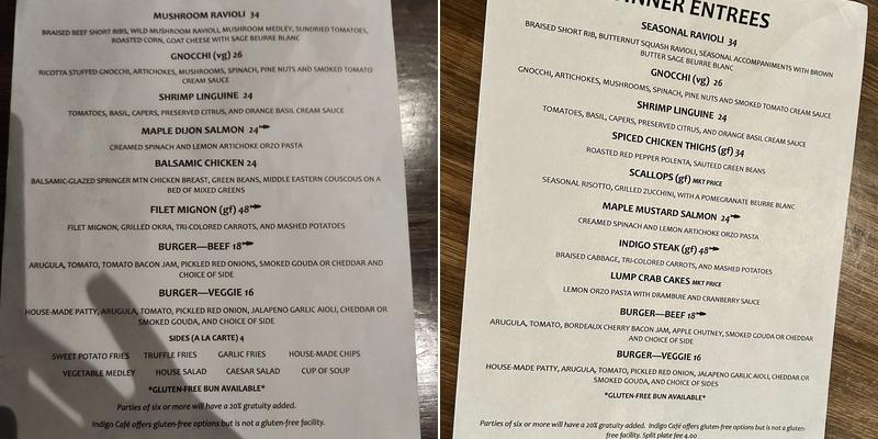 Indigo Cafe Menu