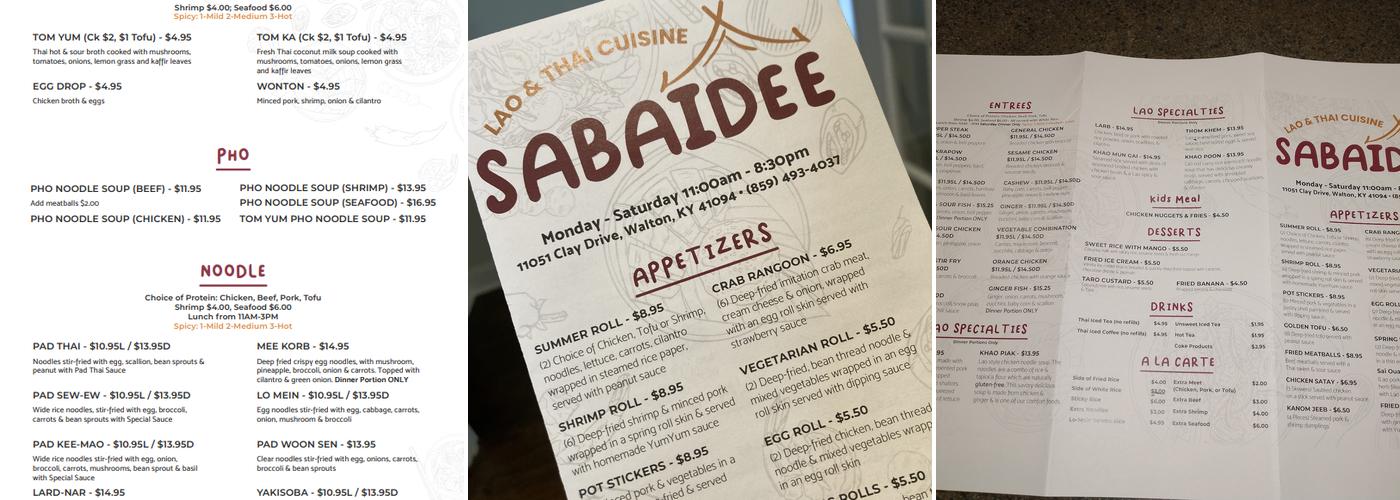 Sabaidee Lao & Thai Cuisine Menu