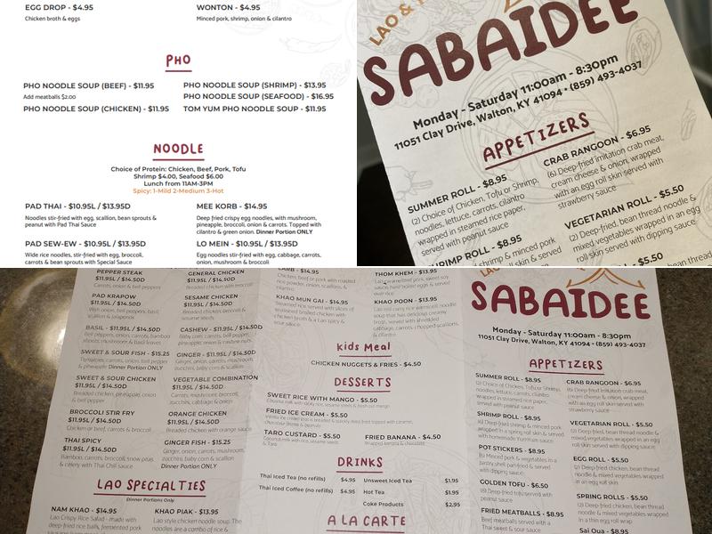 Sabaidee Lao & Thai Cuisine Menu