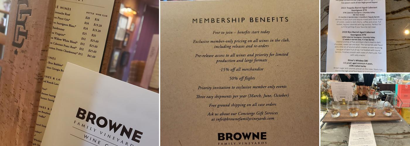 Browne Family Vineyards Tasting Room Menu