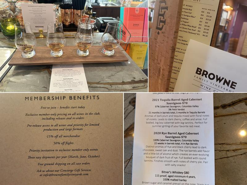 Browne Family Vineyards Tasting Room Menu