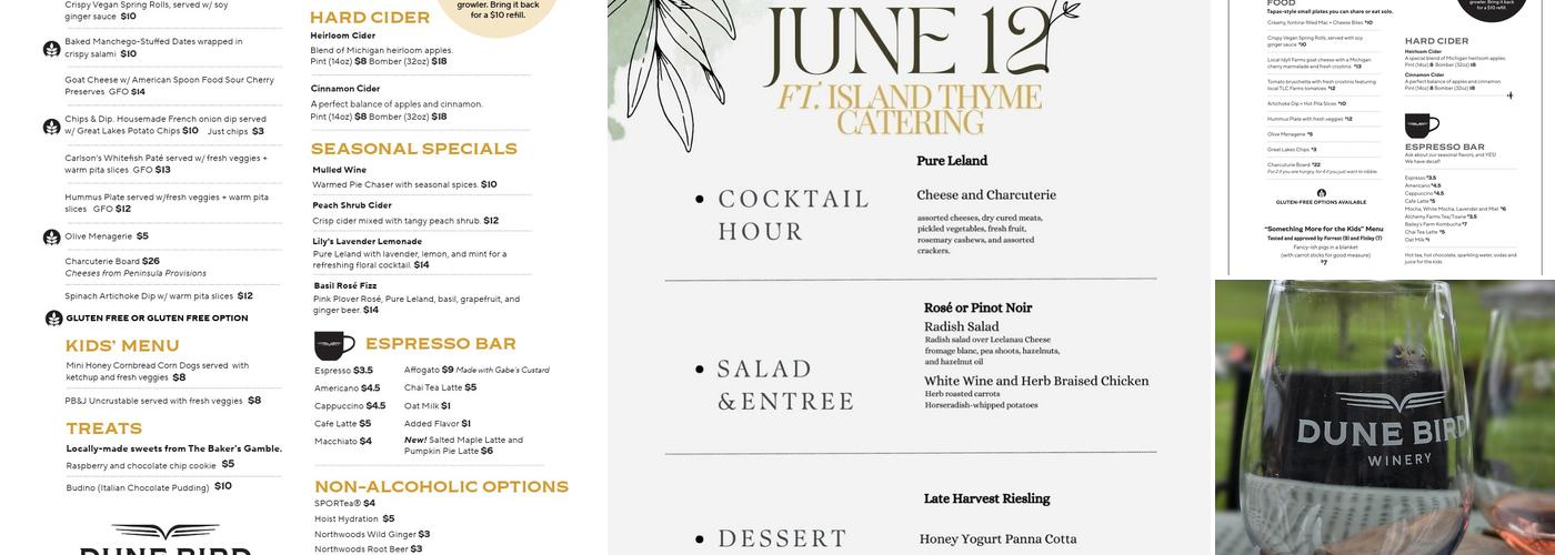Dune Bird Winery Menu