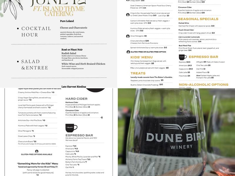 Dune Bird Winery Menu