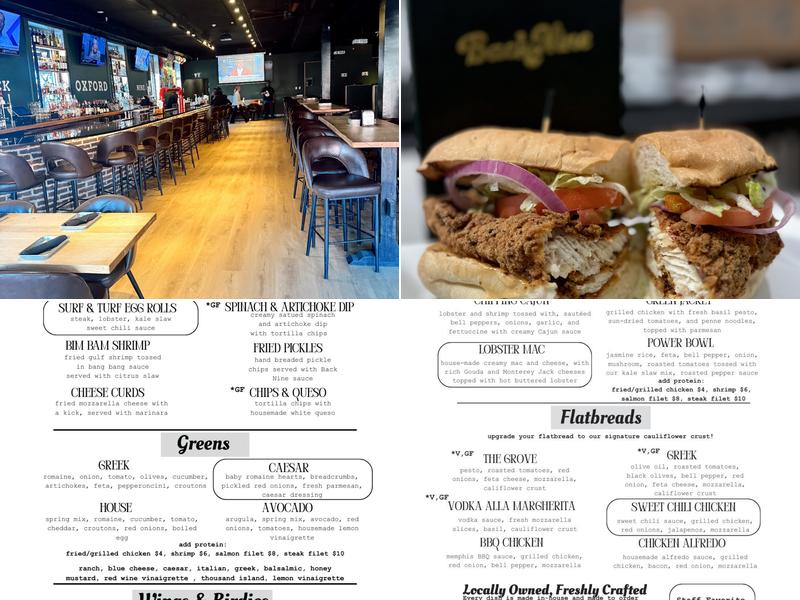 Back Nine Oxford Menu