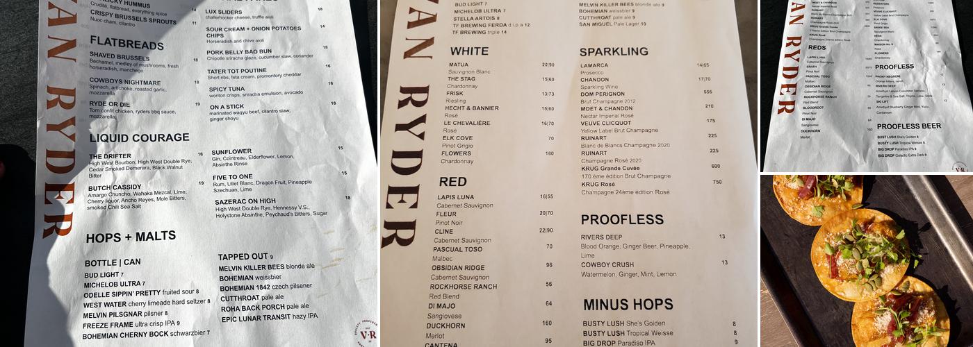 Van Ryder Menu