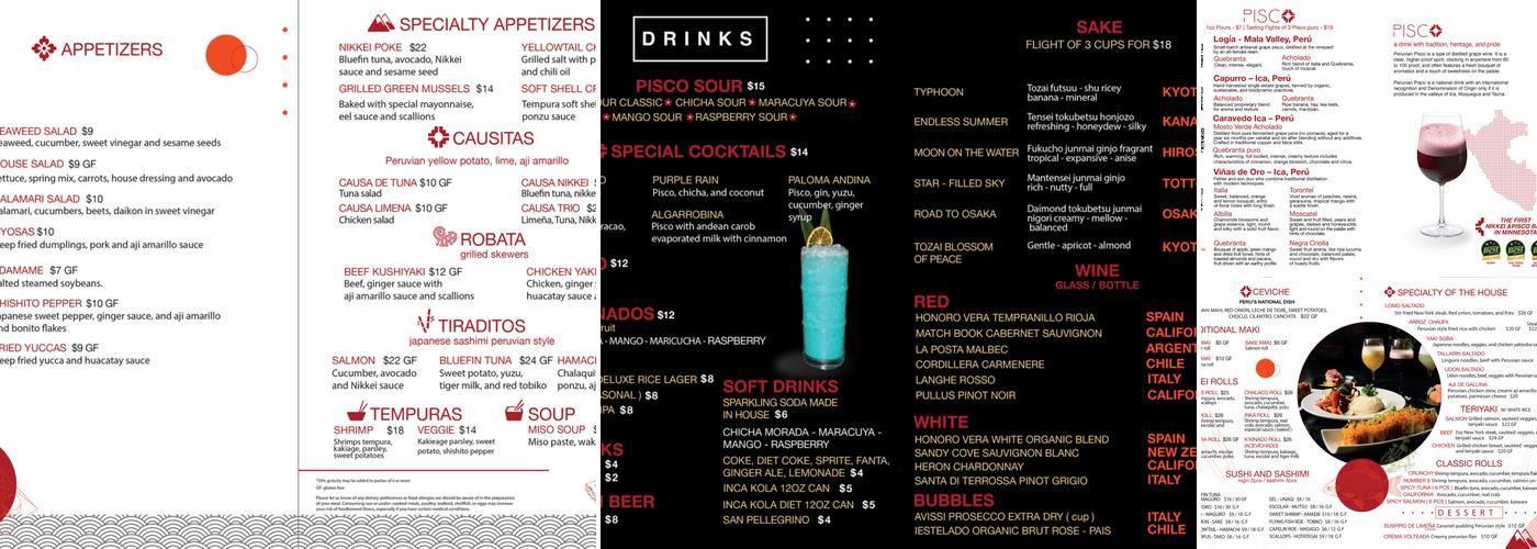 K'kinaco - Nikkei & Pisco Bar Menu