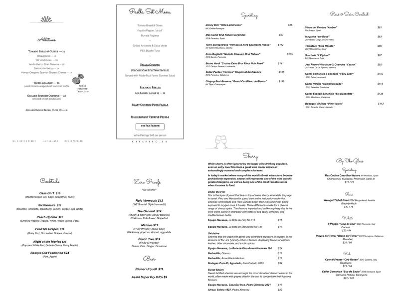 Casa Paco Menu